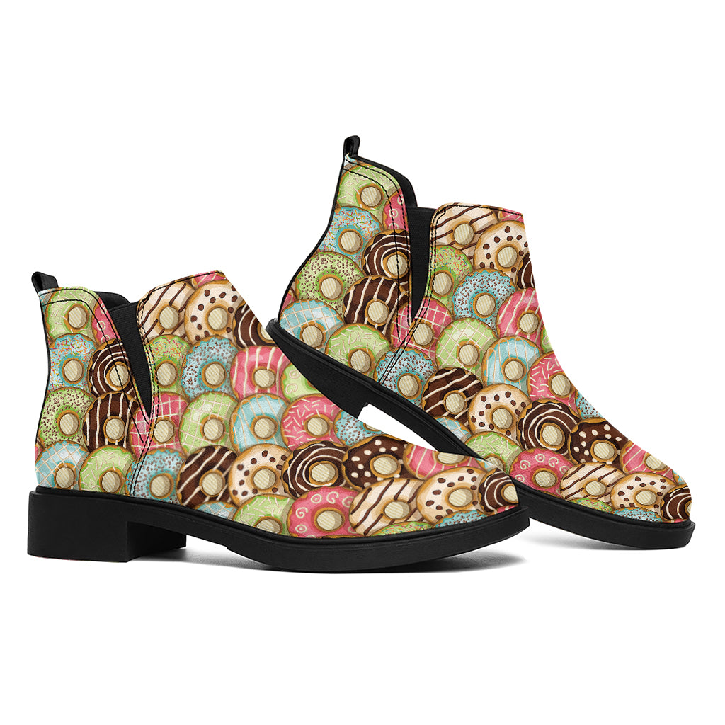 Donuts Pattern Print Flat Ankle Boots