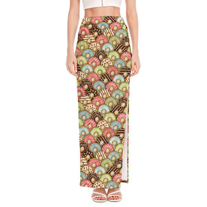 Donuts Pattern Print High Slit Maxi Skirt