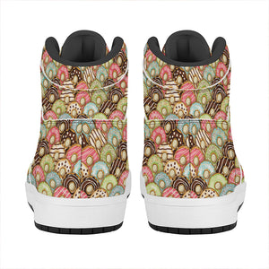 Donuts Pattern Print High Top Leather Sneakers