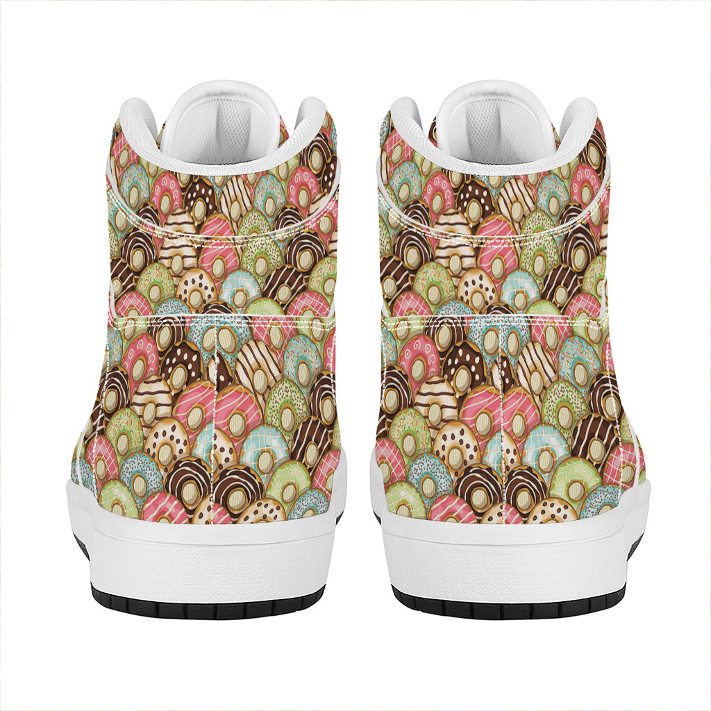 Donuts Pattern Print High Top Leather Sneakers