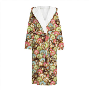 Donuts Pattern Print Hooded Bathrobe