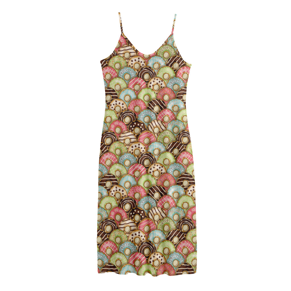 Donuts Pattern Print Jersey Midi Cami Dress