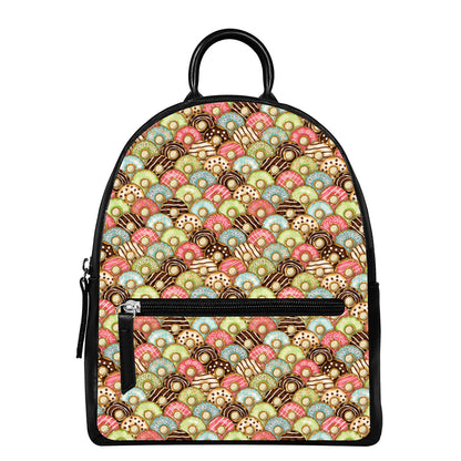 Donuts Pattern Print Leather Backpack