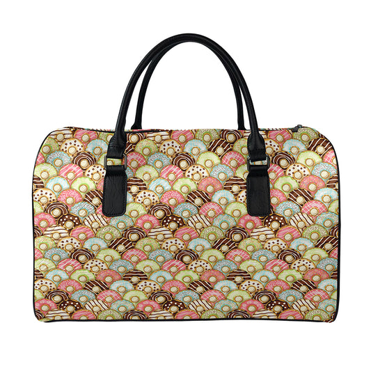Donuts Pattern Print Leather Duffle Bag