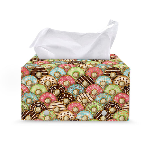 Donuts Pattern Print Leather Tissue Box Cover