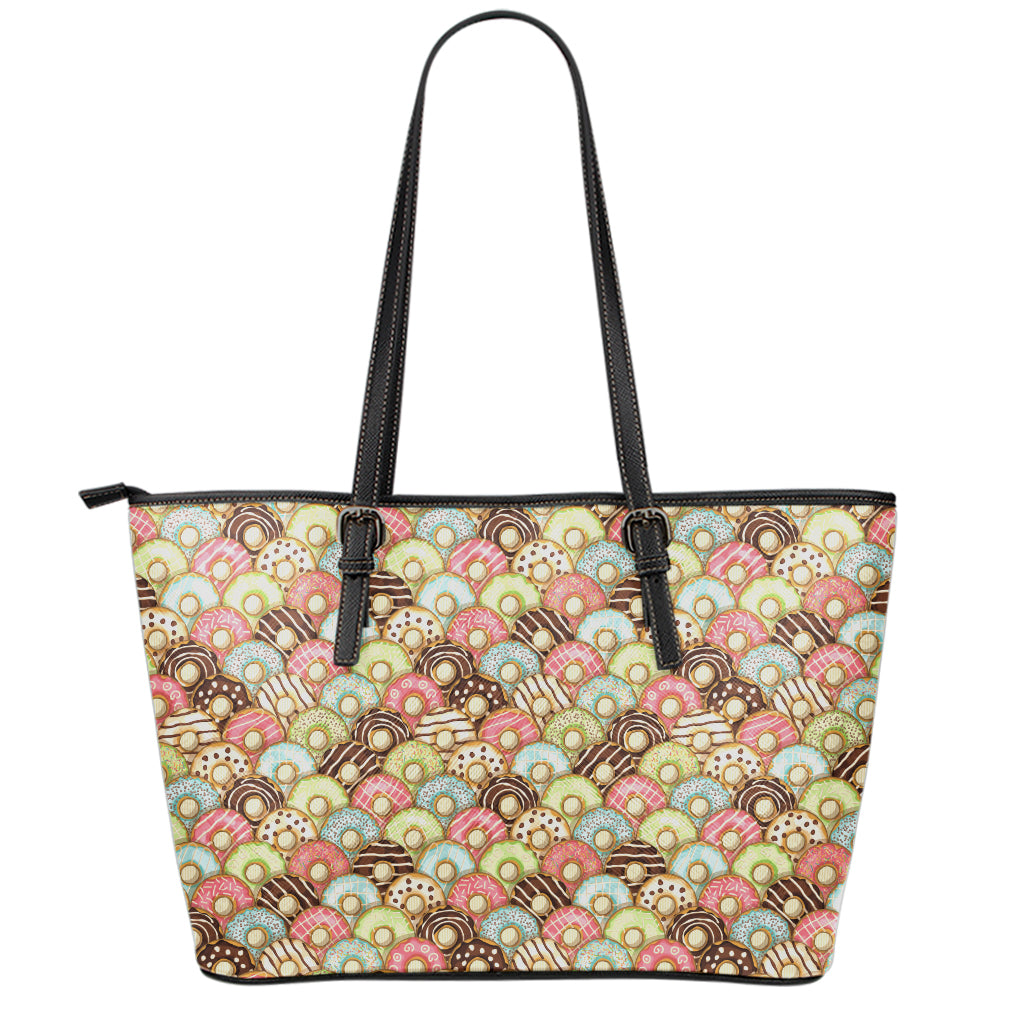 Donuts Pattern Print Leather Tote Bag