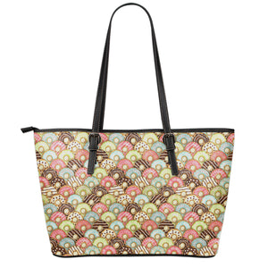 Donuts Pattern Print Leather Tote Bag