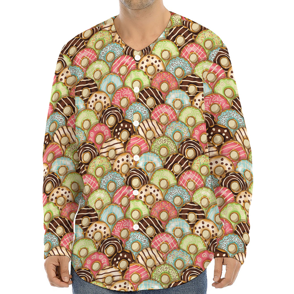 Donuts Pattern Print Long Sleeve Baseball Jersey