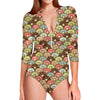 Donuts Pattern Print Long Sleeve Swimsuit