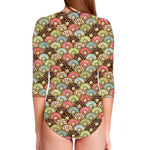 Donuts Pattern Print Long Sleeve Swimsuit