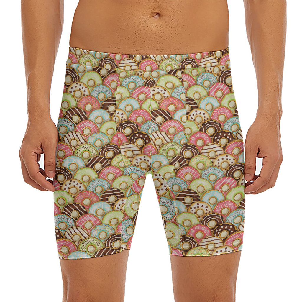 Donuts Pattern Print Men's Long Boxer Briefs