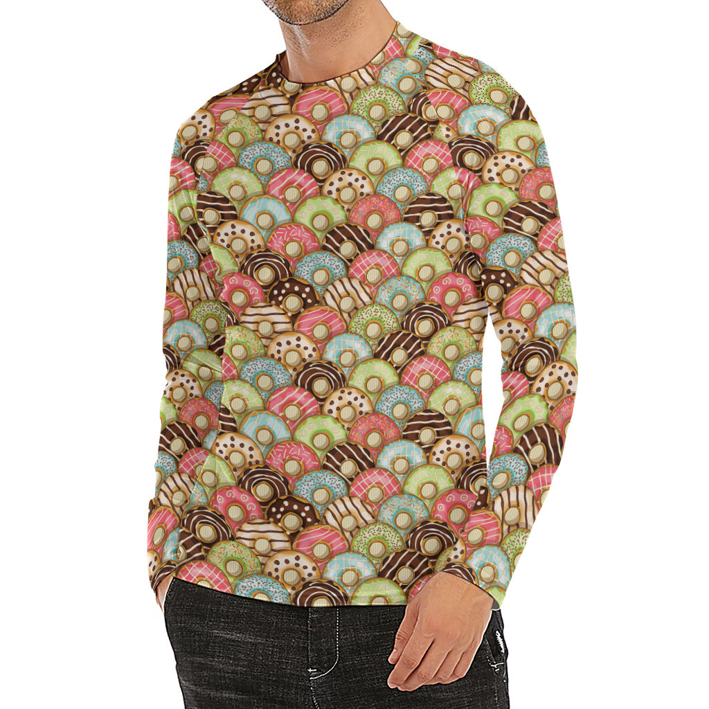 Donuts Pattern Print Men's Long Sleeve Rash Guard