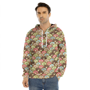 Donuts Pattern Print Men's Velvet Pullover Hoodie