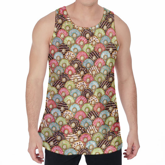 Donuts Pattern Print Men's Velvet Tank Top