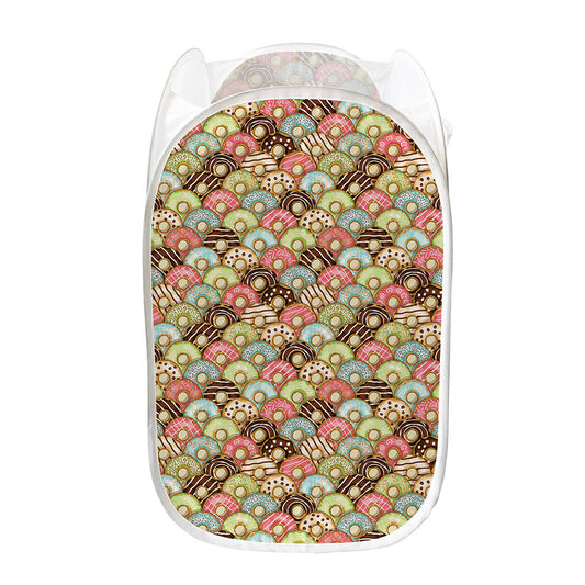 Donuts Pattern Print Mesh Laundry Hamper