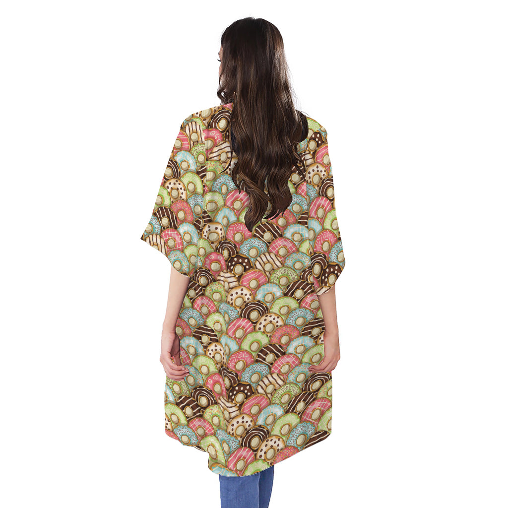 Donuts Pattern Print Open Front Beach Cover Up