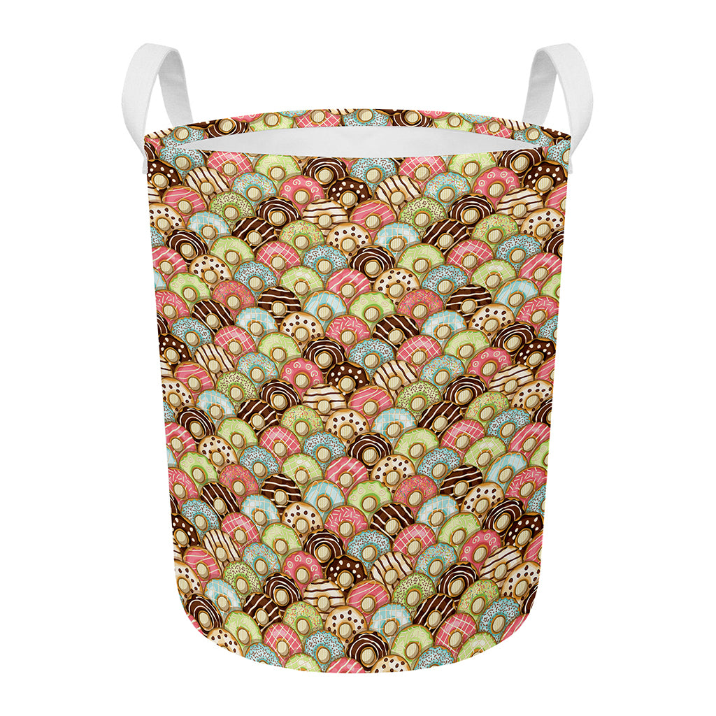 Donuts Pattern Print Round Laundry Basket