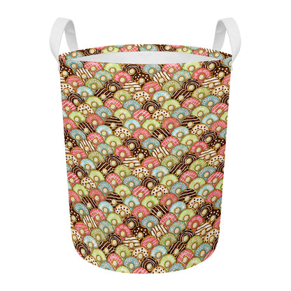 Donuts Pattern Print Round Laundry Basket