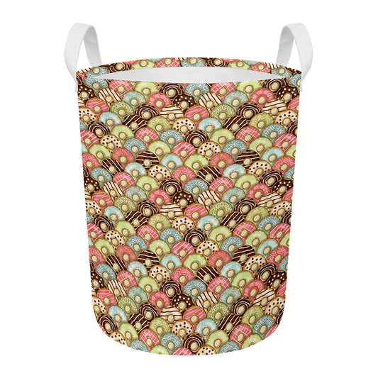 Donuts Pattern Print Round Laundry Basket
