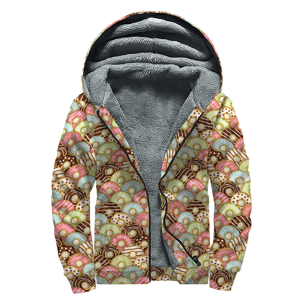 Donuts Pattern Print Sherpa Lined Zip Up Hoodie