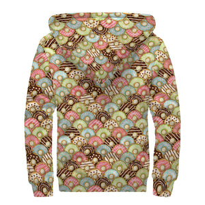 Donuts Pattern Print Sherpa Lined Zip Up Hoodie