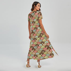 Donuts Pattern Print Short Sleeve Maxi Dress