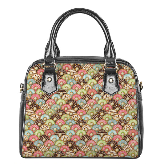 Donuts Pattern Print Shoulder Handbag
