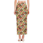 Donuts Pattern Print Side Slit Maxi Skirt