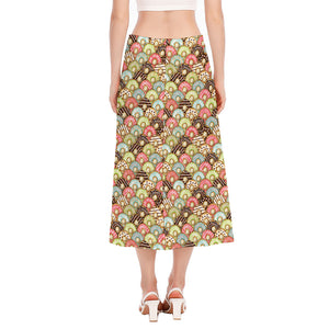 Donuts Pattern Print Side Slit Midi Skirt