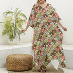 Donuts Pattern Print Silk V-Neck Kaftan Dress