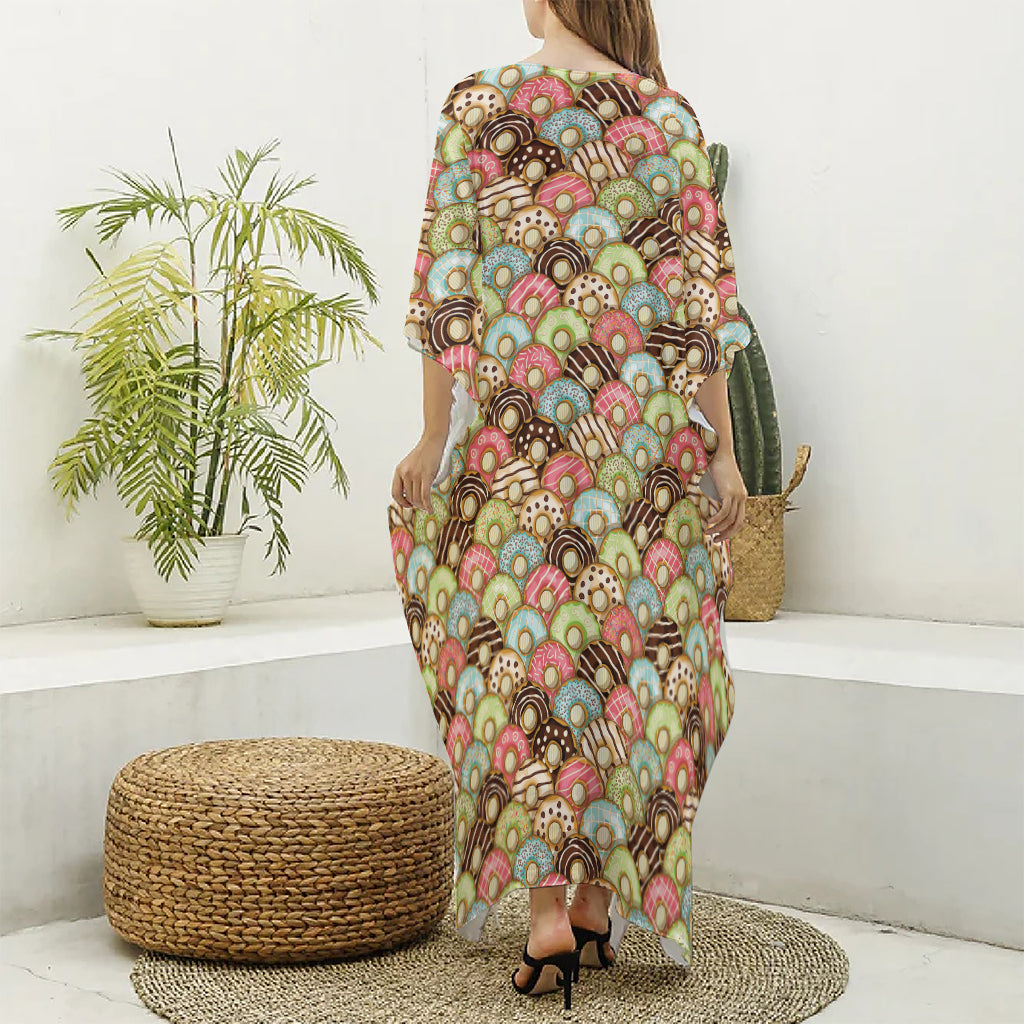 Donuts Pattern Print Silk V-Neck Kaftan Dress