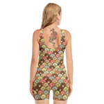 Donuts Pattern Print Sleeveless One Piece Swimsuit