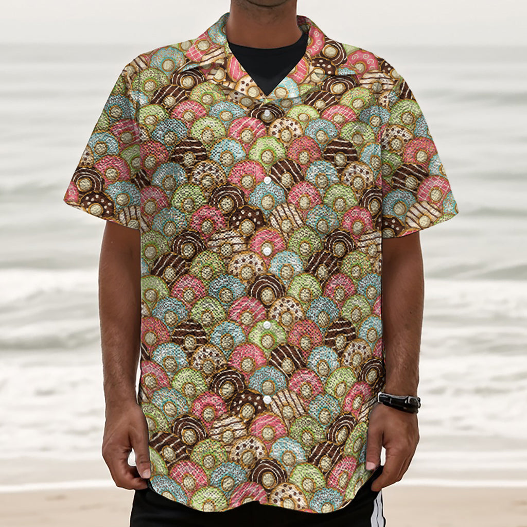 Donuts Pattern Print Textured Short Sleeve Shirt