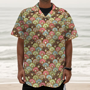 Donuts Pattern Print Textured Short Sleeve Shirt