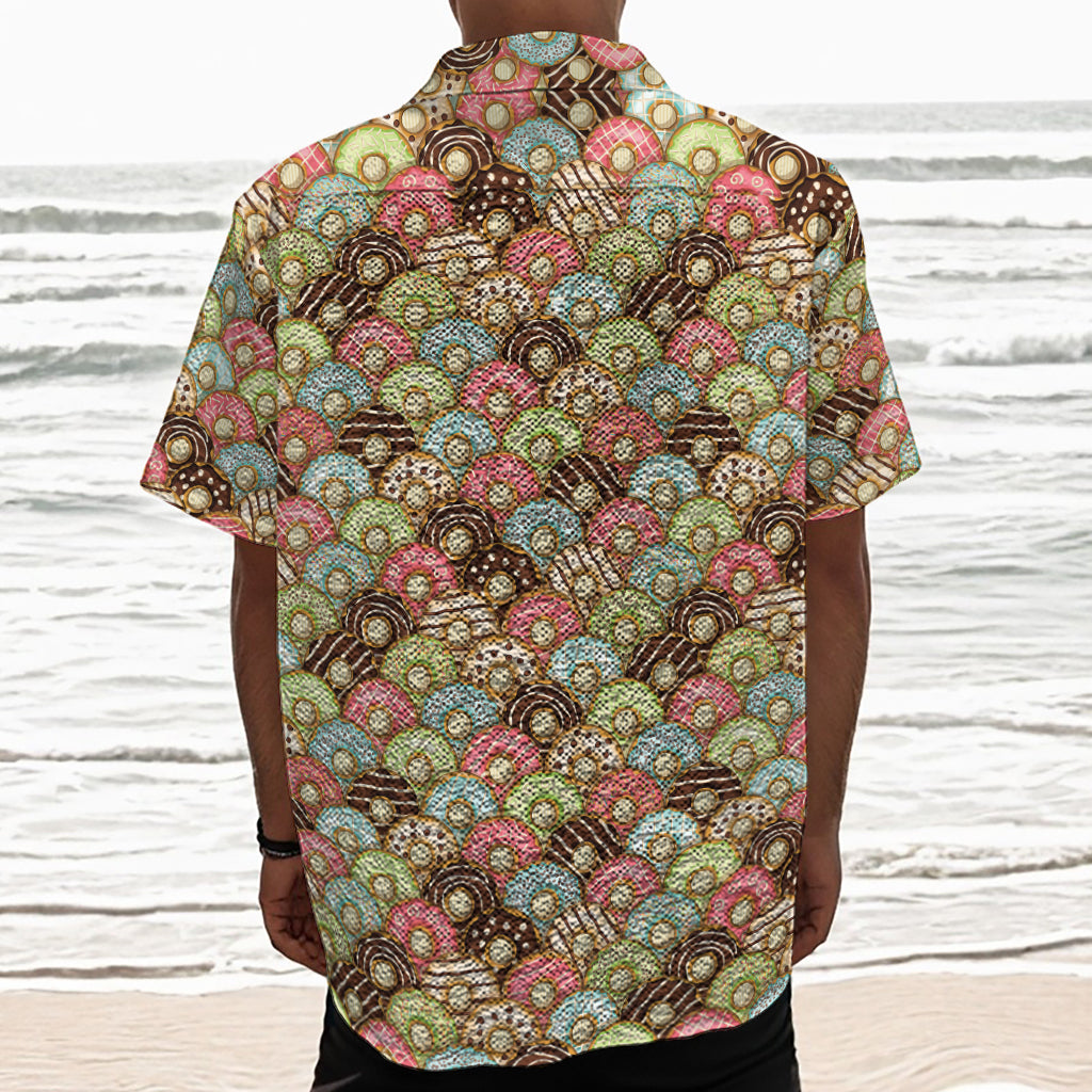 Donuts Pattern Print Textured Short Sleeve Shirt