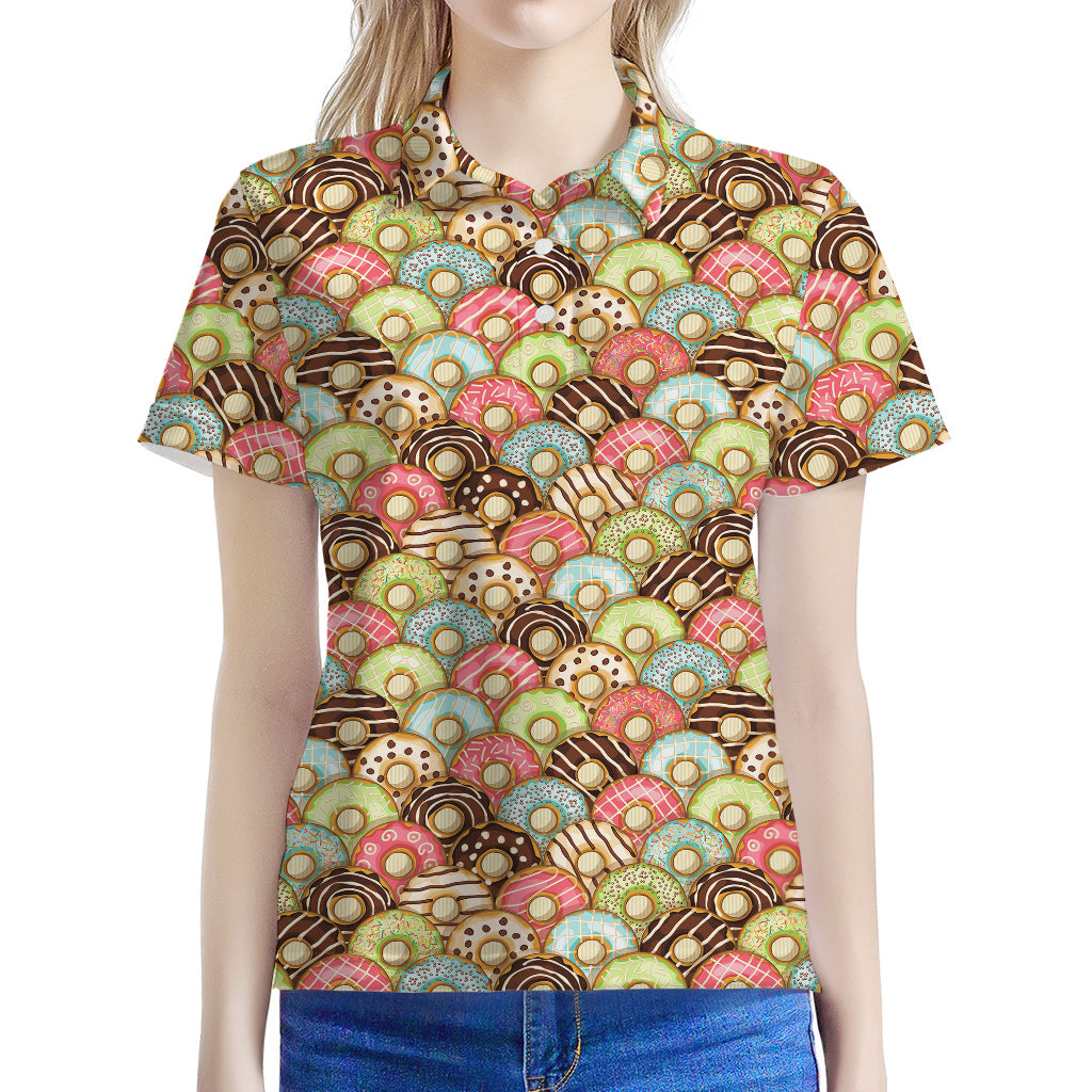 Donuts Pattern Print Women's Polo Shirt