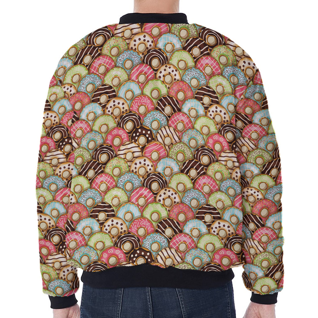 Donuts Pattern Print Zip Sleeve Bomber Jacket