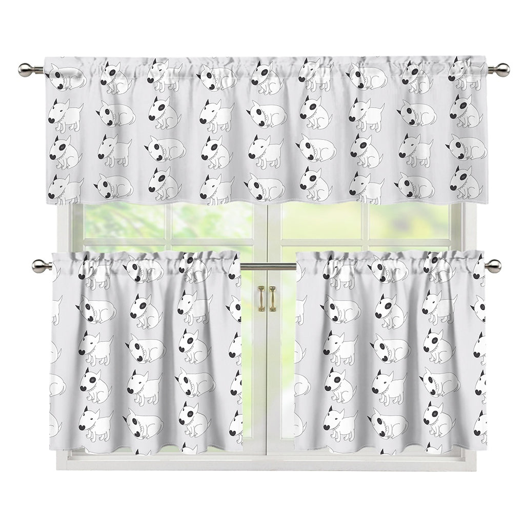 Doodle Bull Terrier Pattern Print 3 Piece Kitchen Curtains