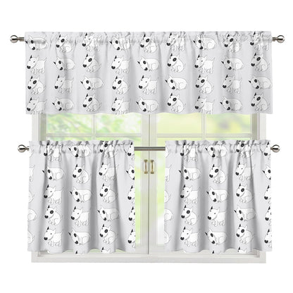 Doodle Bull Terrier Pattern Print 3 Piece Kitchen Curtains
