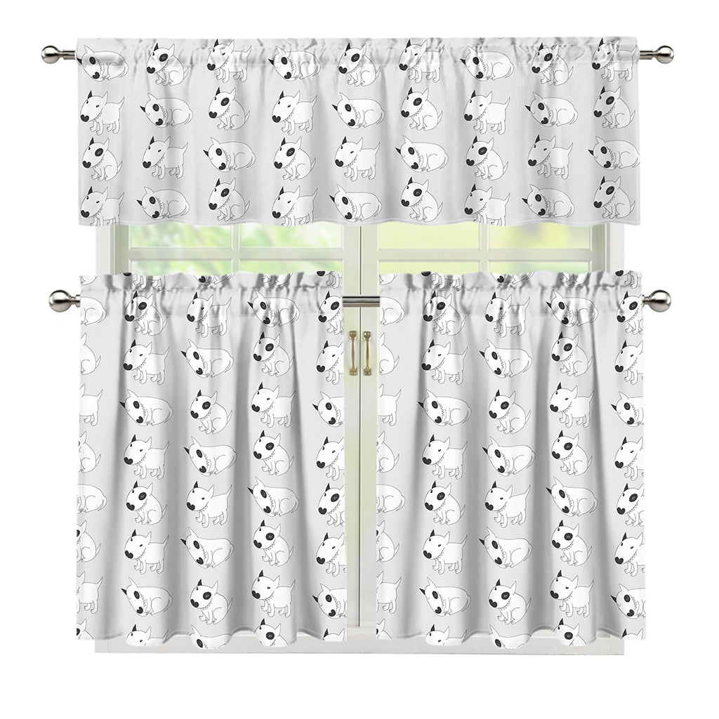 Doodle Bull Terrier Pattern Print 3 Piece Kitchen Curtains