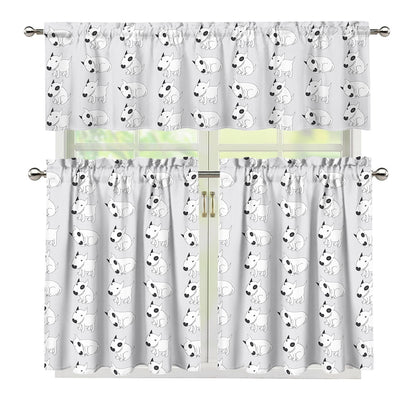 Doodle Bull Terrier Pattern Print 3 Piece Kitchen Curtains