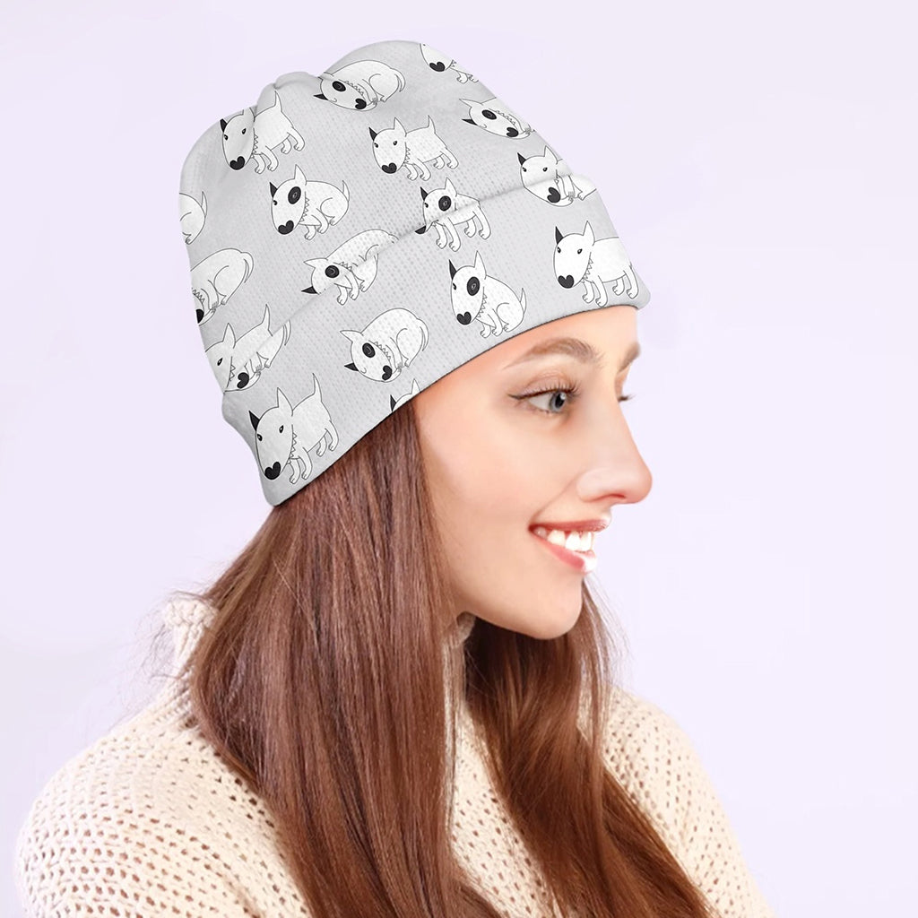 Doodle Bull Terrier Pattern Print Beanie