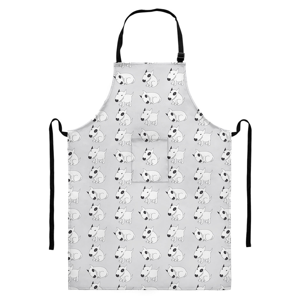 Doodle Bull Terrier Pattern Print Bib Apron With Pocket