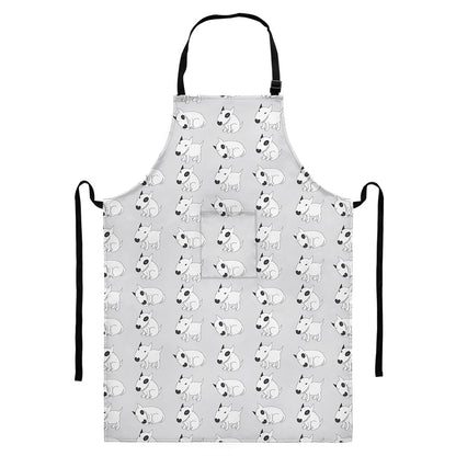 Doodle Bull Terrier Pattern Print Bib Apron With Pocket