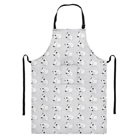 Doodle Bull Terrier Pattern Print Bib Apron With Pocket