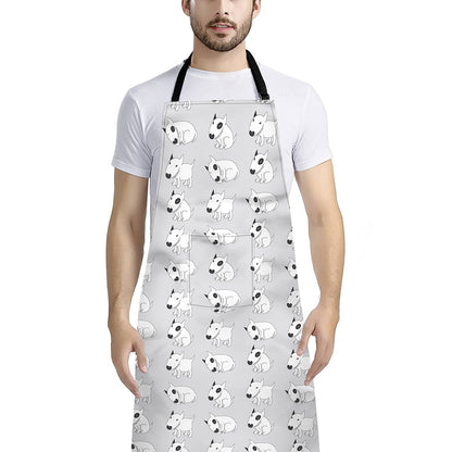 Doodle Bull Terrier Pattern Print Bib Apron With Pocket