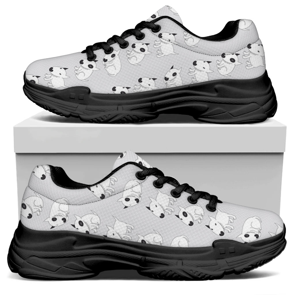 Doodle Bull Terrier Pattern Print Black Chunky Shoes