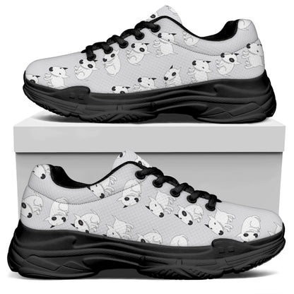 Doodle Bull Terrier Pattern Print Black Chunky Shoes