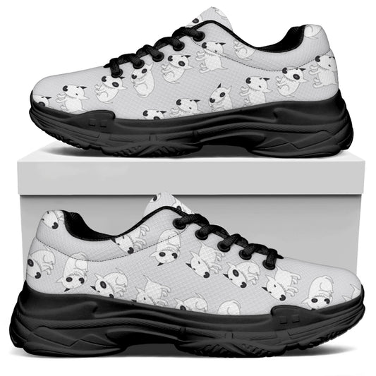 Doodle Bull Terrier Pattern Print Black Chunky Shoes