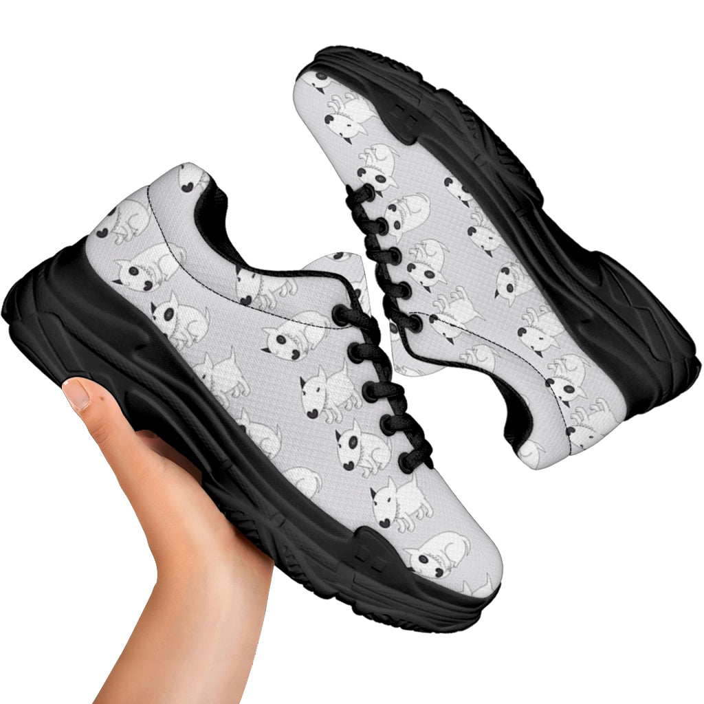 Doodle Bull Terrier Pattern Print Black Chunky Shoes